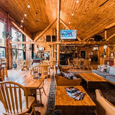 Lodge interior of Kennebec river brewery at Northern Outdoors.